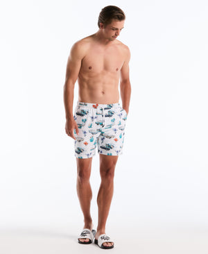 Novelty Car Print Volley Swim Trunk (Bright White) 