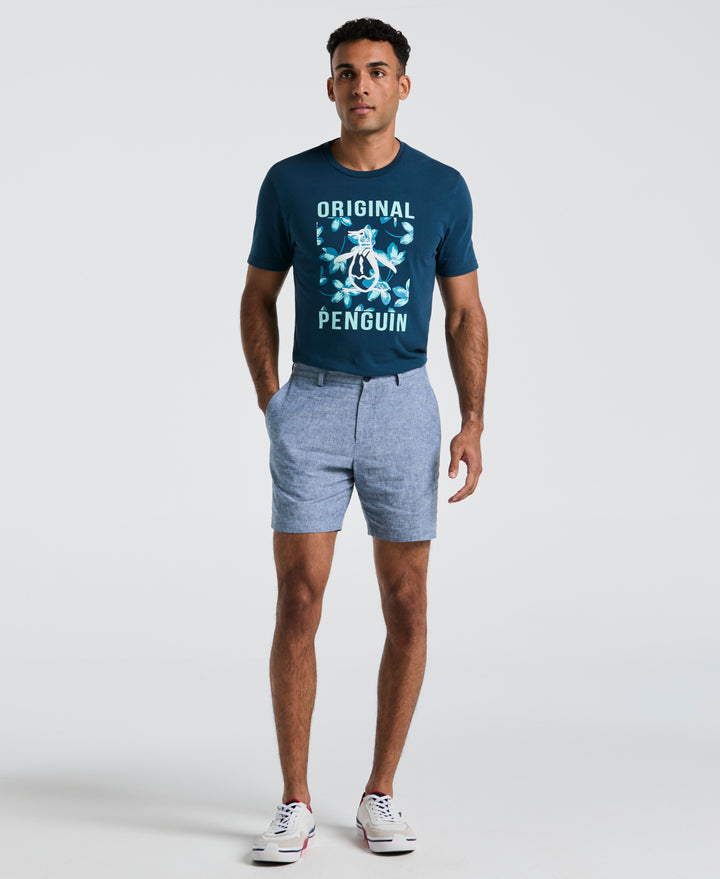 7" Flat Front Linen Blend Short-Shorts-Baby Blue-28-Original Penguin