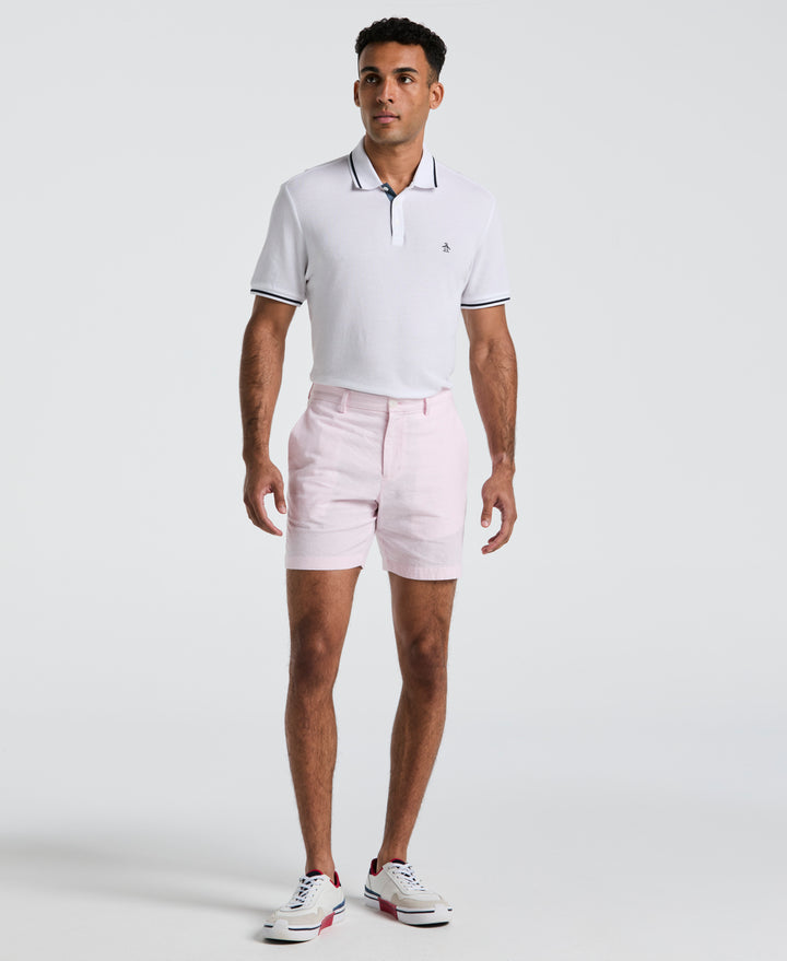 7" Flat Front Linen Blend Short (Barely Pink) 