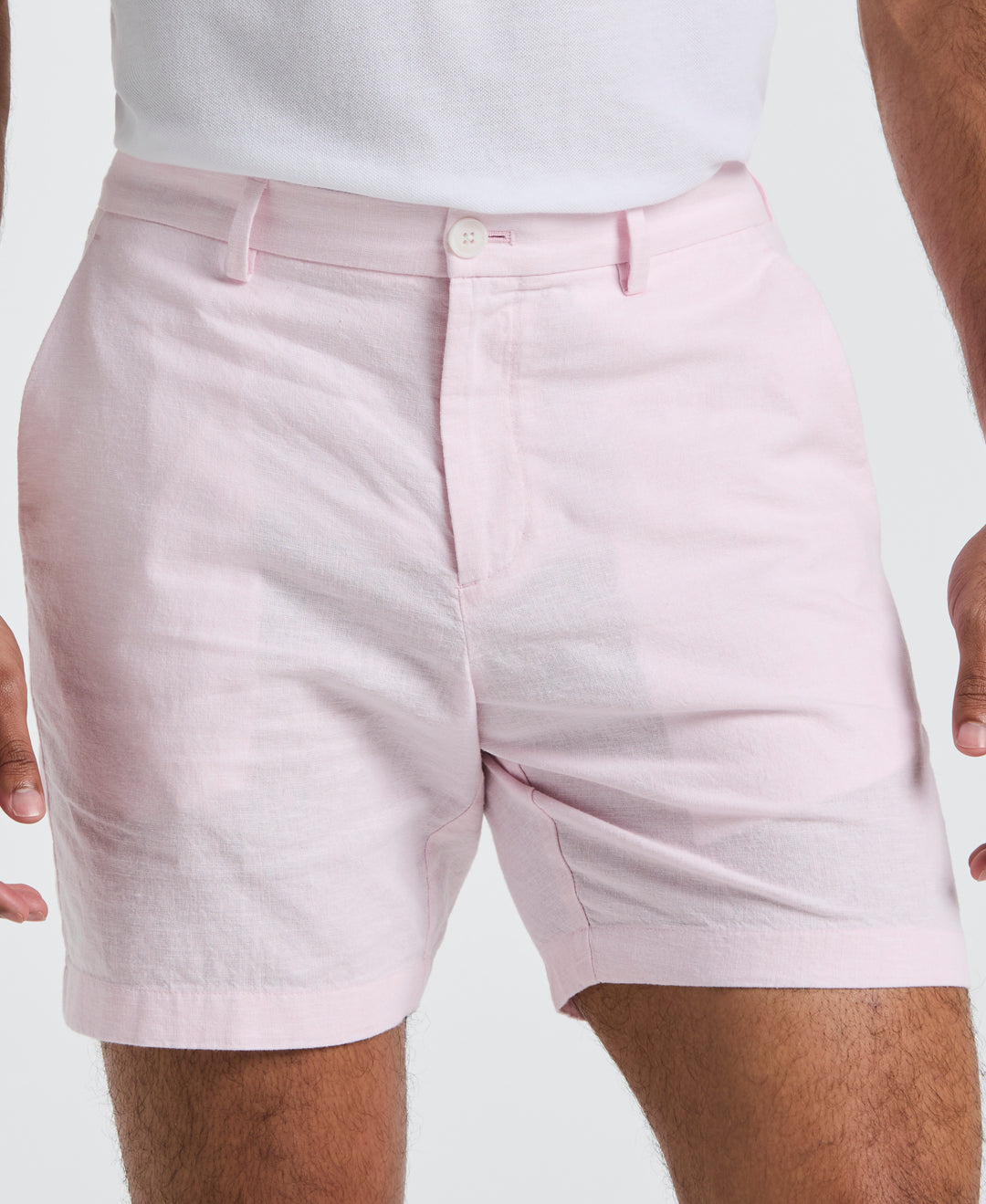 7" Flat Front Linen Blend Short (Barely Pink) 