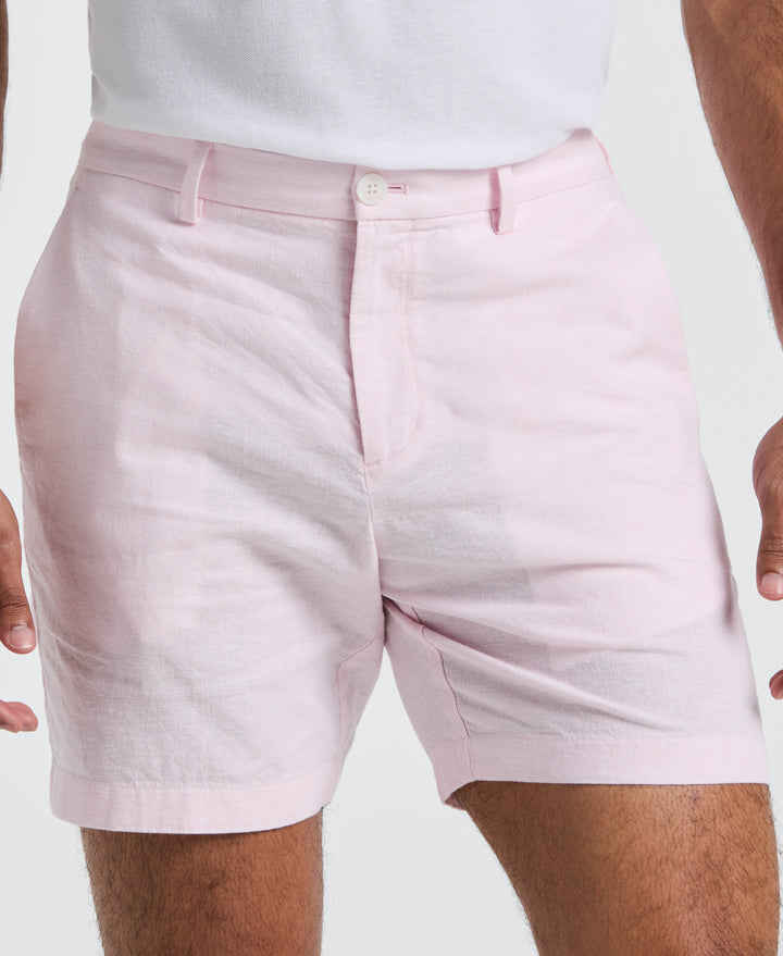 7" Flat Front Linen Blend Short (Barely Pink) 