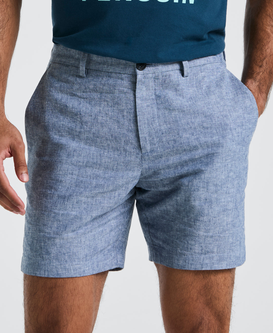 7" Flat Front Linen Blend Short (Bay Blue) 