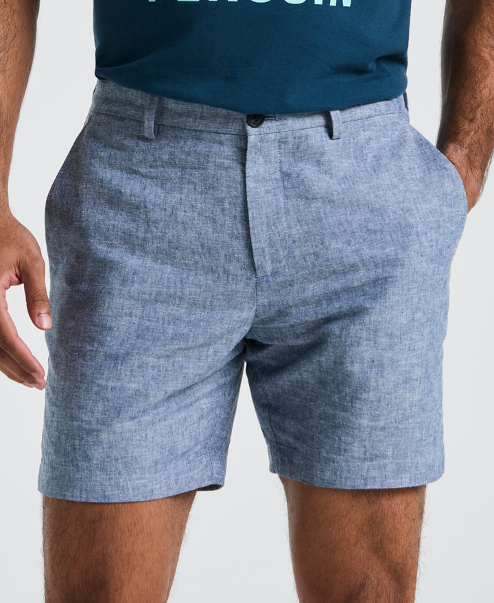 7" Flat Front Linen Blend Short (Bay Blue) 