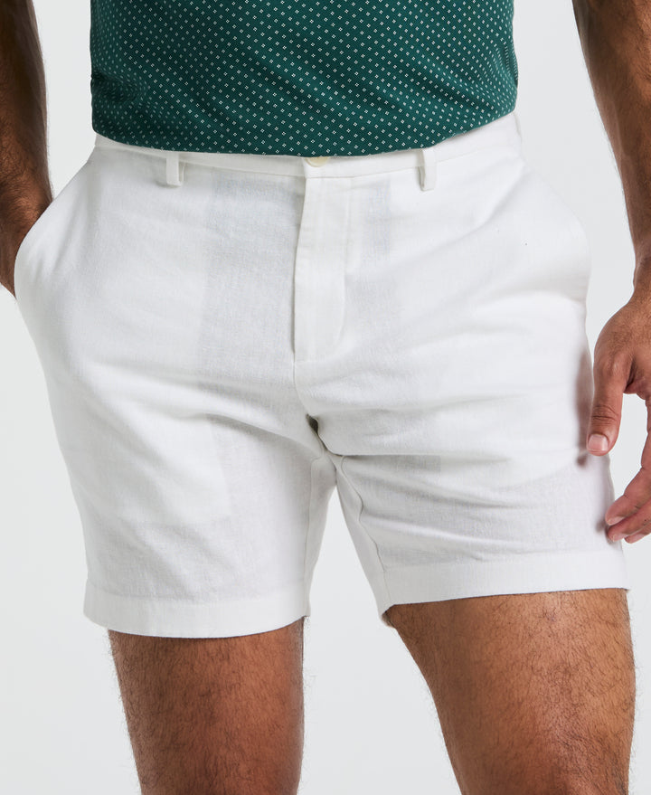 7" Linen-Blend Flat Front Short (Bright White) 
