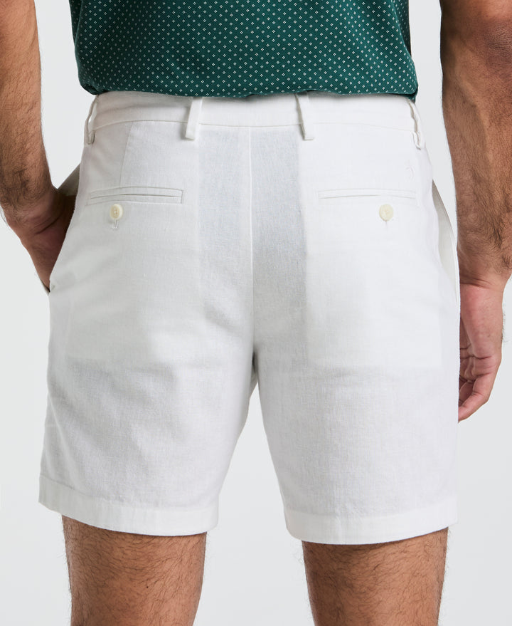 7" Linen-Blend Flat Front Short (Bright White) 