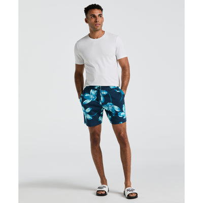7" Floral Print French Terry Short (Blue Wing Teal) 