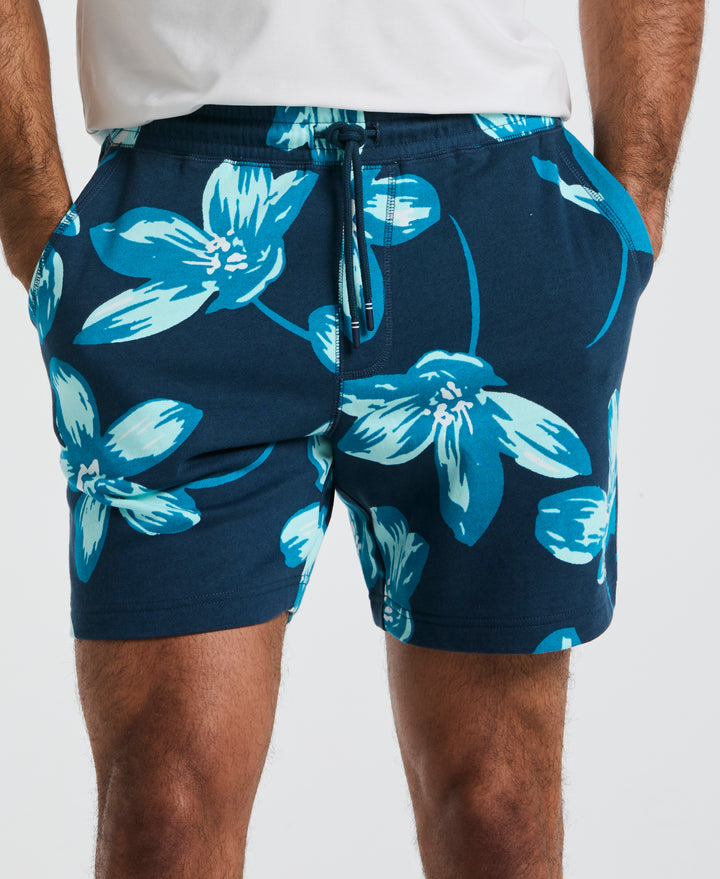 7" Floral Print French Terry Short (Blue Wing Teal) 
