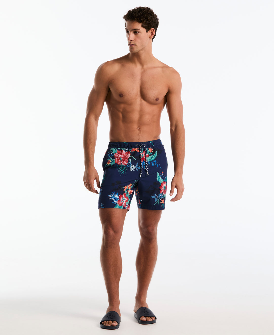 7" Hawaiian Print Volley Swim Shorts (Blue Depths) 