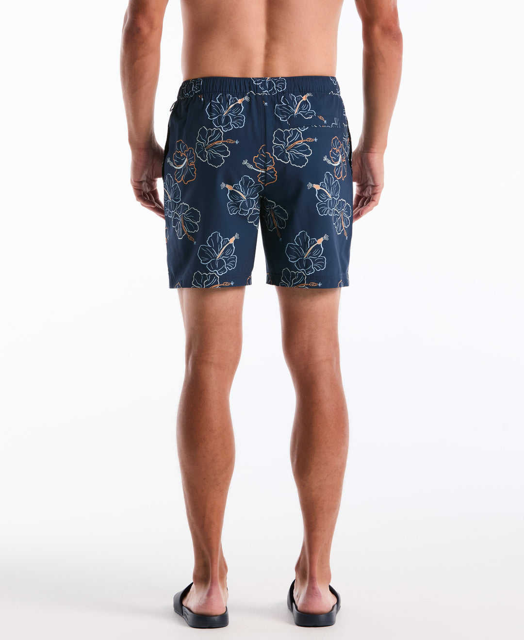 Hibiscus Flower Print Volley Swim Shorts (Sargasso Sea) 