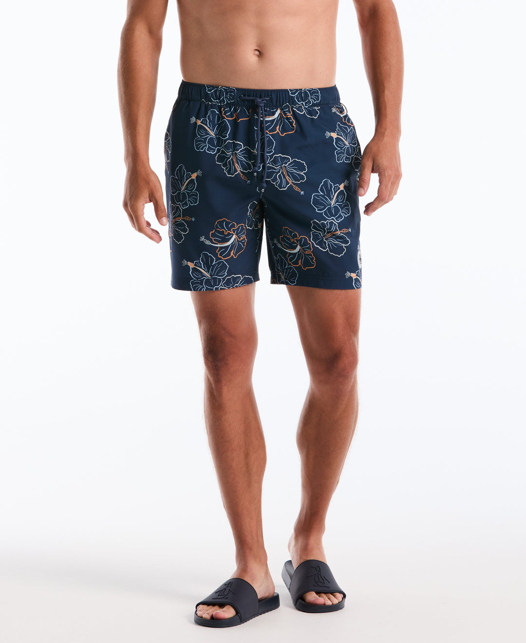 Hibiscus Flower Print Volley Swim Shorts (Sargasso Sea) 