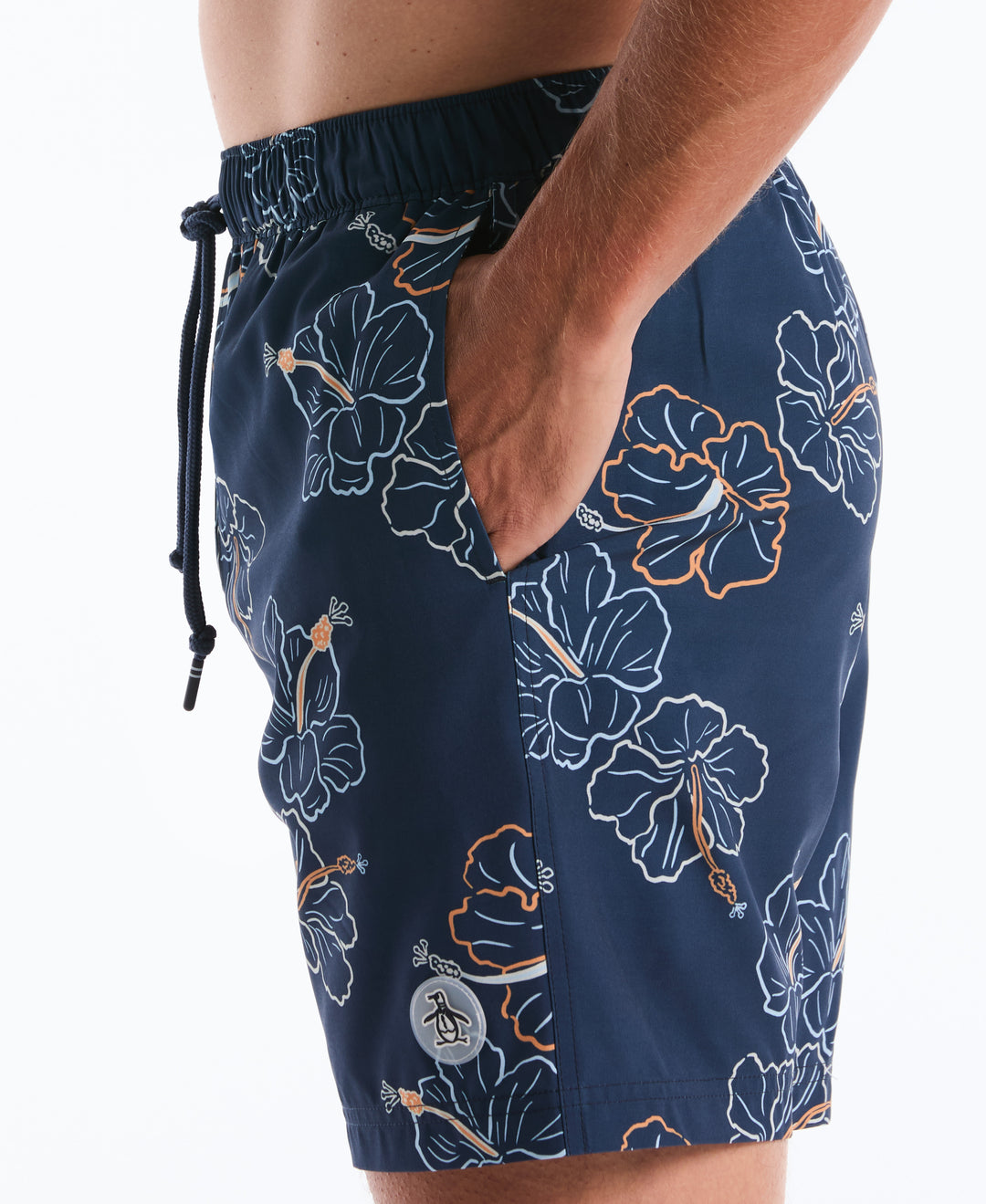 Hibiscus Flower Print Volley Swim Shorts (Sargasso Sea) 