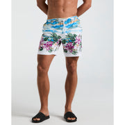 7" Hibiscus Scene Print Swim Short (Bright White) 