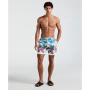 7" Hibiscus Scene Print Swim Short (Bright White) 