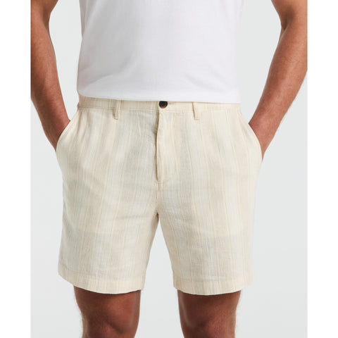 "7 Linen Dobby Striped Shorts (Birch) 
