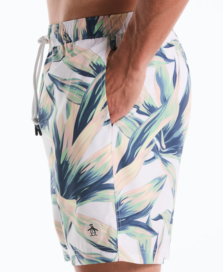 7" Volley Succulent Print Swim Trunk (Bright White) 