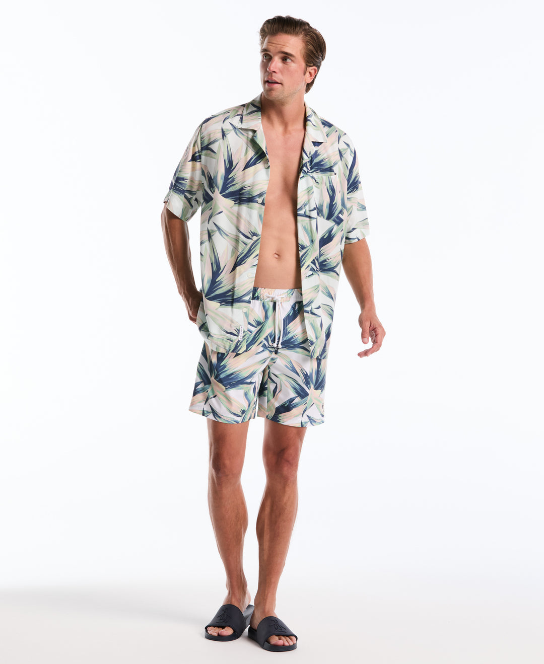 succulent shorts Original Penguin Men's 7" Succulent Print Swim Shorts in Bright White/White, Size Medium