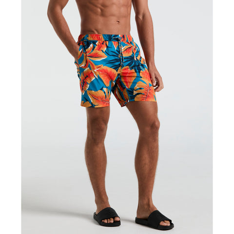 7" Tropical Leaf Print Swim Short (Mosaic Blue) 