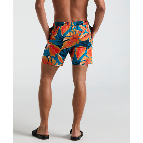 7" Tropical Leaf Print Swim Short (Mosaic Blue) 
