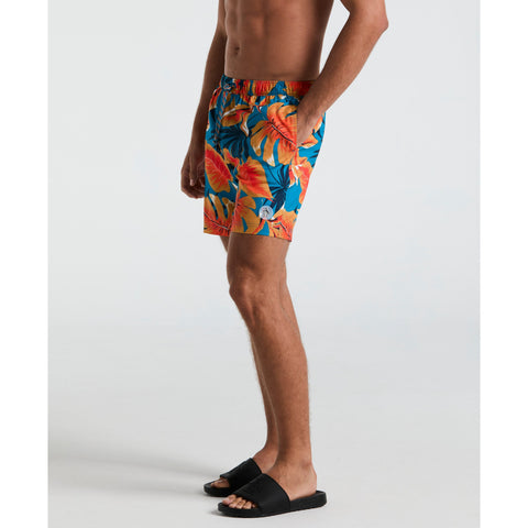 7" Tropical Leaf Print Swim Short (Mosaic Blue) 