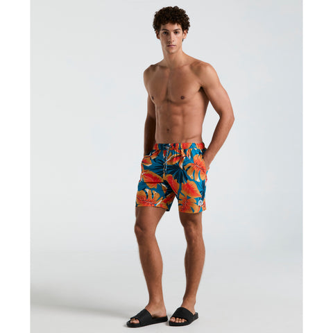 7" Tropical Leaf Print Swim Short (Mosaic Blue) 
