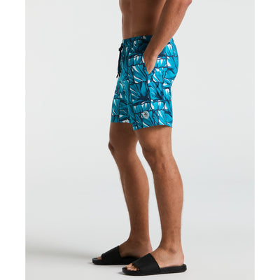 7" Volley Agave Tiles Allover Print Swim Shorts (Exotic Plume) 