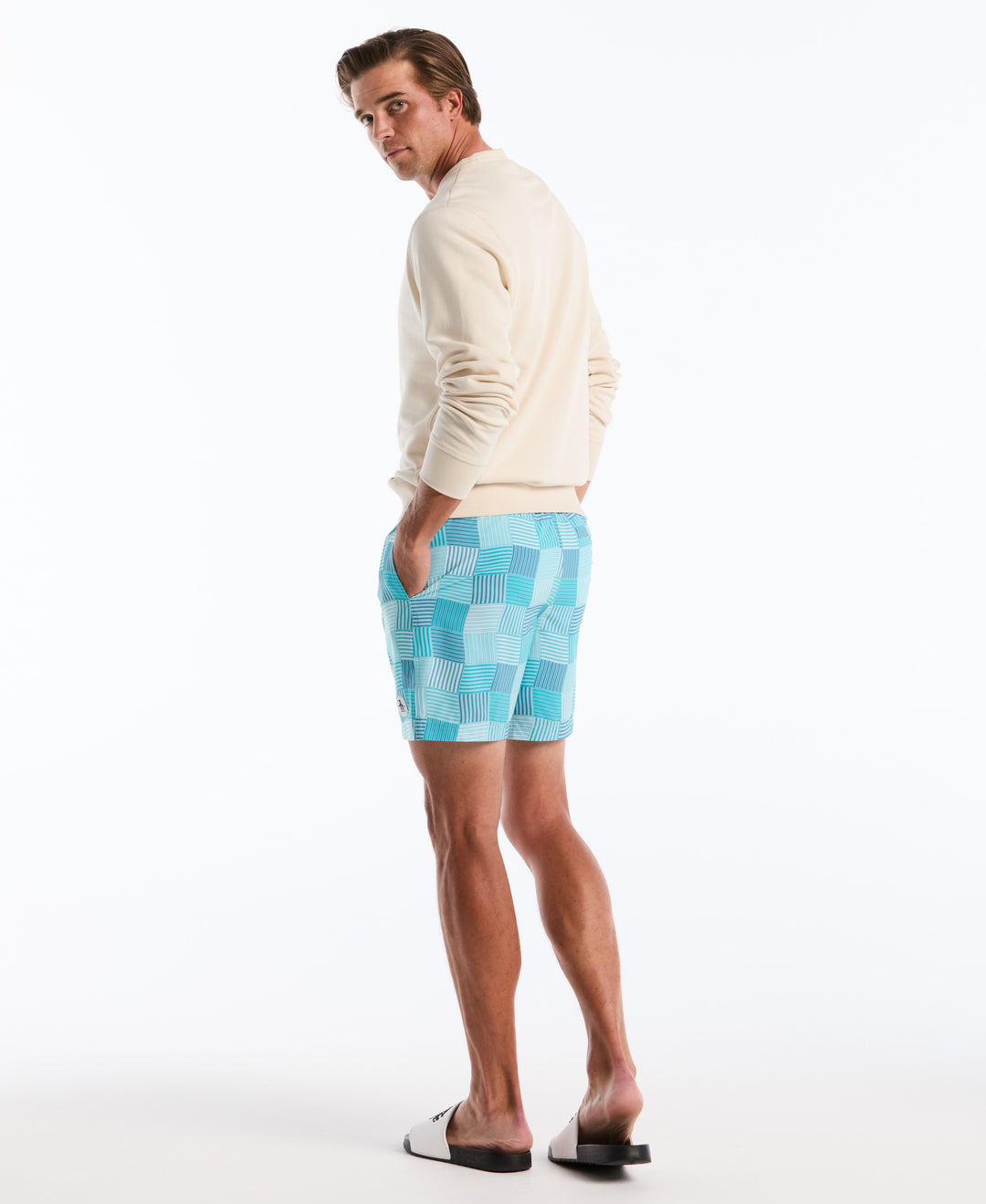 7" Wavy Tile Print Volley Swim Shorts (Lake Blue) 