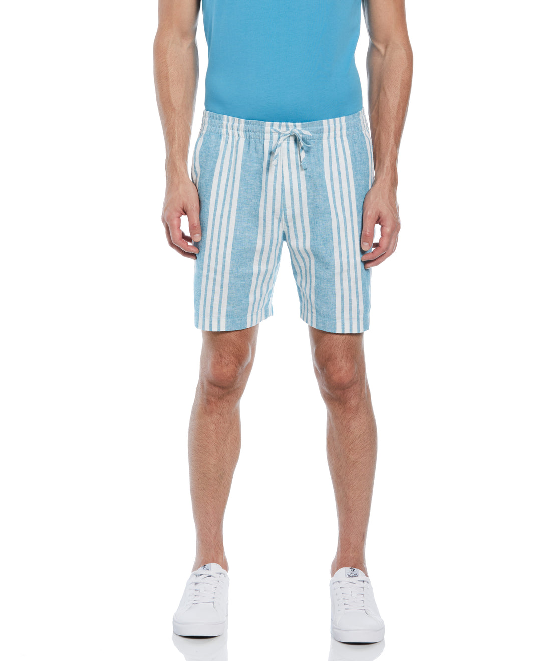 7.5" Cotton Linen Vertical Stripe Print Slim Fit Short (Blue Moon) 