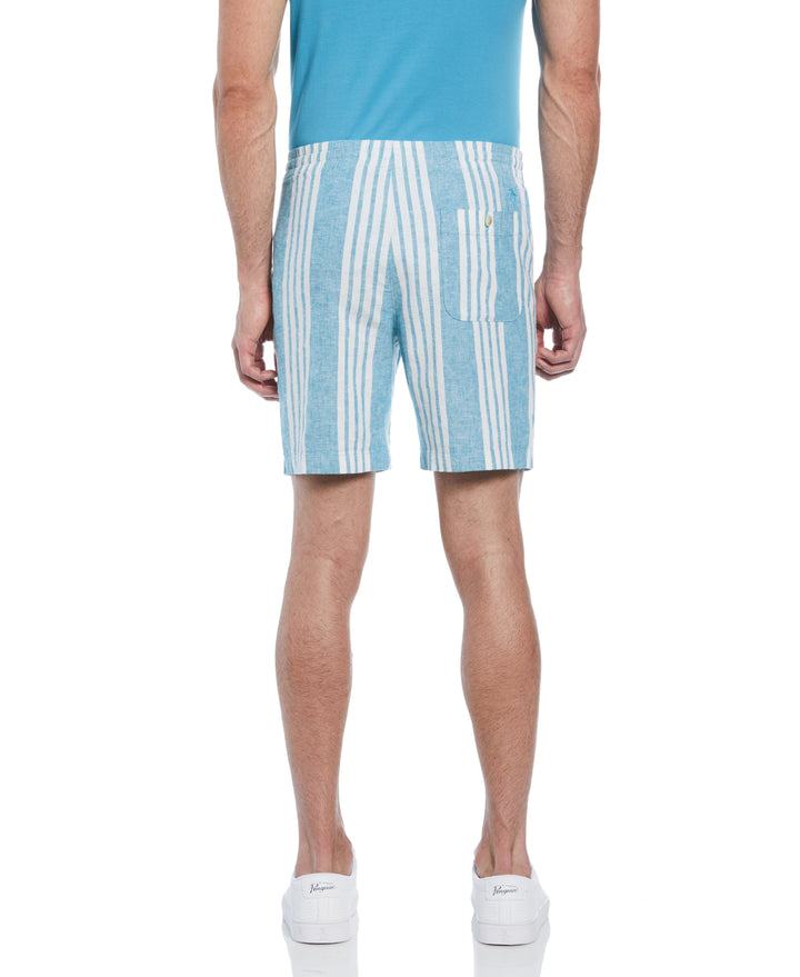 7.5" Cotton Linen Vertical Stripe Print Slim Fit Short (Blue Moon) 
