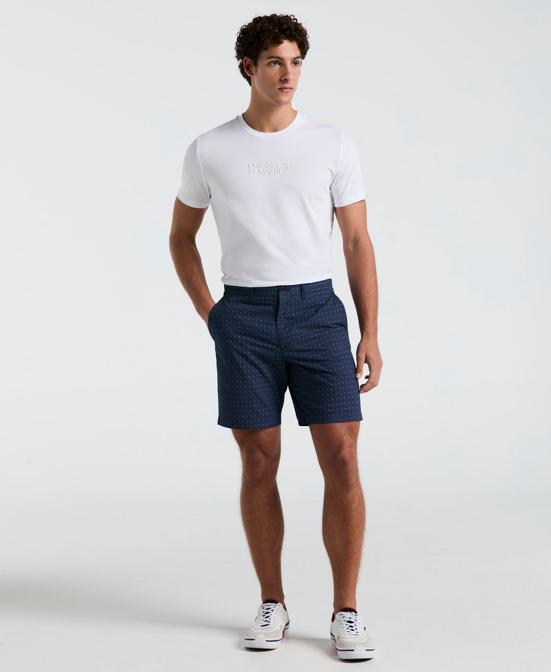 Original Penguin Men's 9" Crosshatch Slim Fit Shorts in Faded Denim/Blue, Size 32, 100% Cotton Original Penguin Men's 9" Crosshatch Slim Fit Shorts in Faded Denim/Blue, Size 32, 100% Cotton
