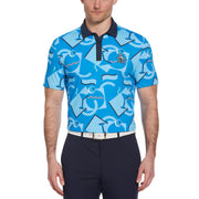 Abstract 80s Print Blocked Short Sleeve Golf Polo Shirt (Blue Jewel) 