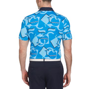 Abstract 80s Print Blocked Short Sleeve Golf Polo Shirt (Blue Jewel) 