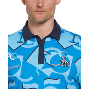 Abstract 80s Print Blocked Short Sleeve Golf Polo Shirt (Blue Jewel) 