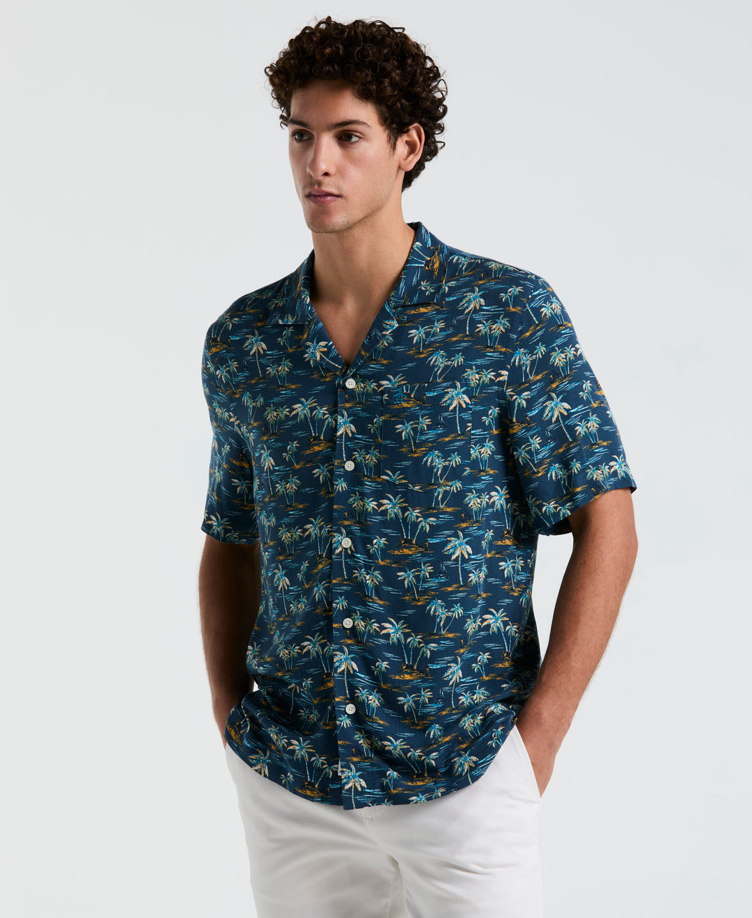 All-Over Beach Palms Print Shirt (Blue Wing Teal) 