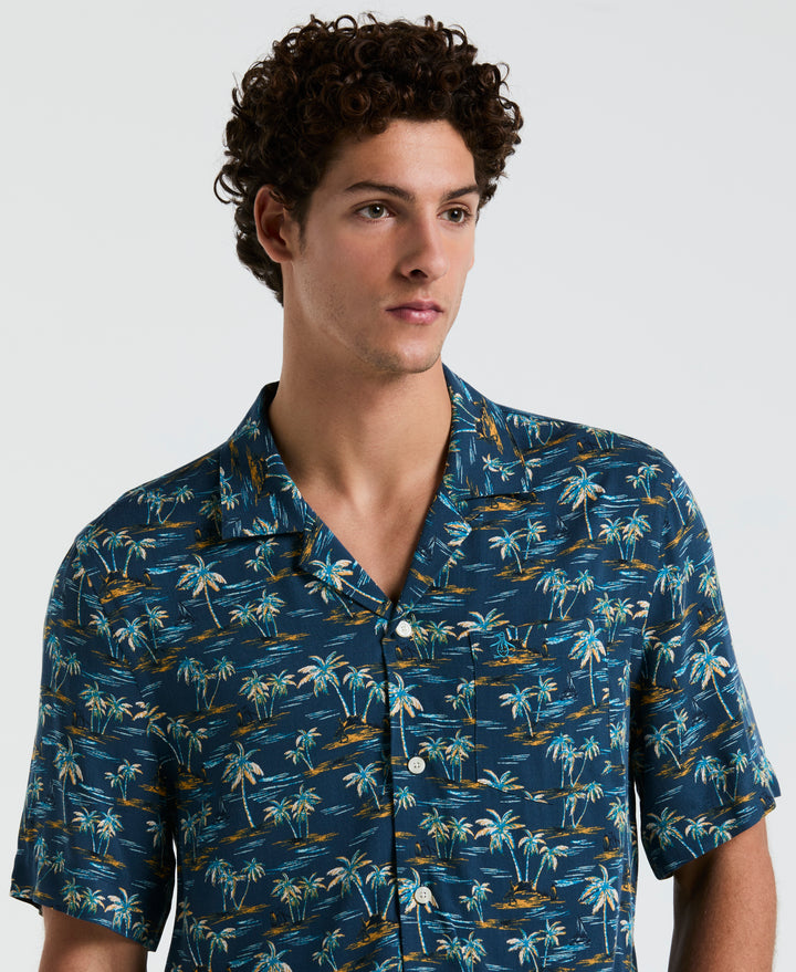 All-Over Beach Palms Print Shirt (Blue Wing Teal) 