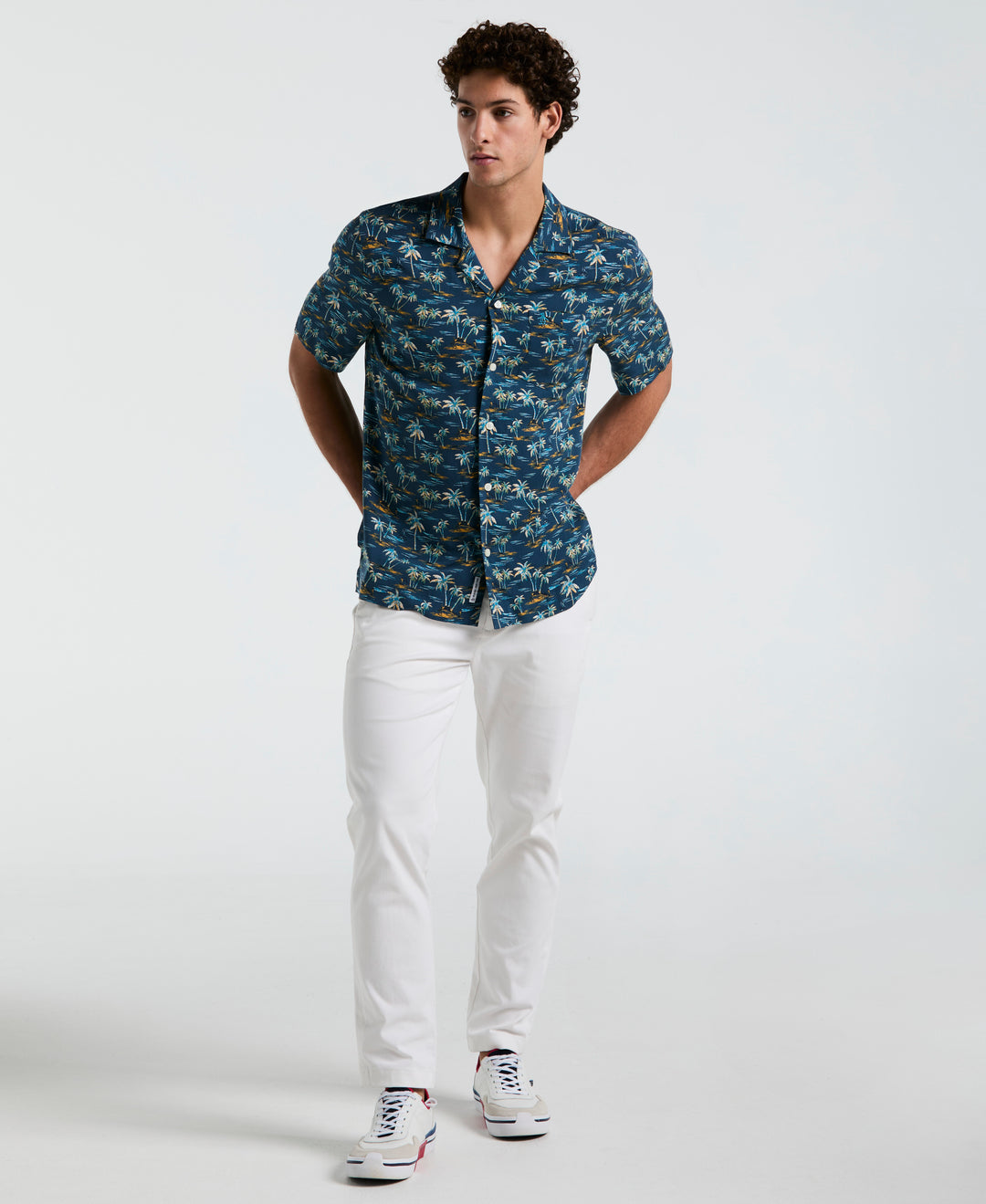All-Over Beach Palms Print Shirt (Blue Wing Teal) 