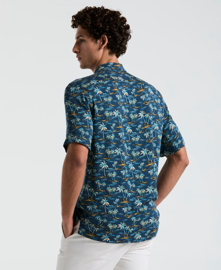 All-Over Beach Palms Print Shirt (Blue Wing Teal) 