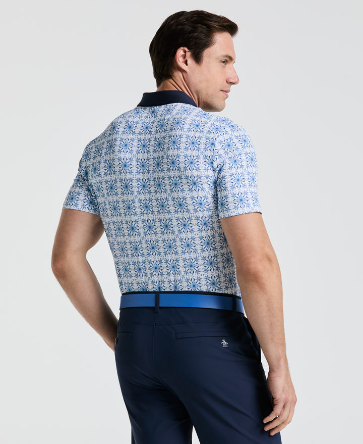 Cocktail Windowpane Print Golf Polo (Bright White) 