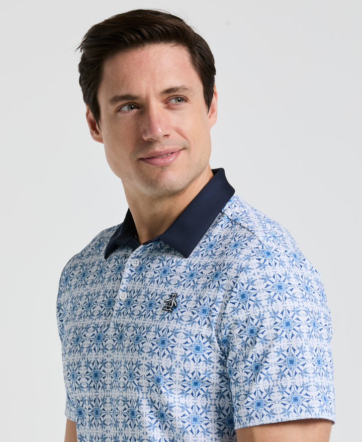 Cocktail Windowpane Print Golf Polo (Bright White) 