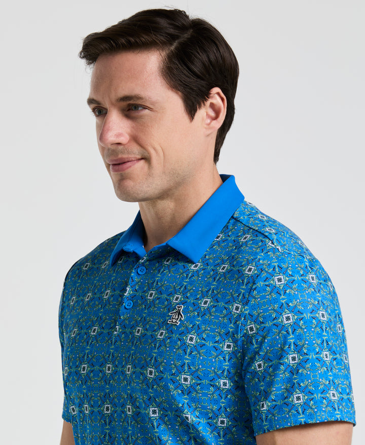 Cocktail Windowpane Print Golf Polo (French Blue) 