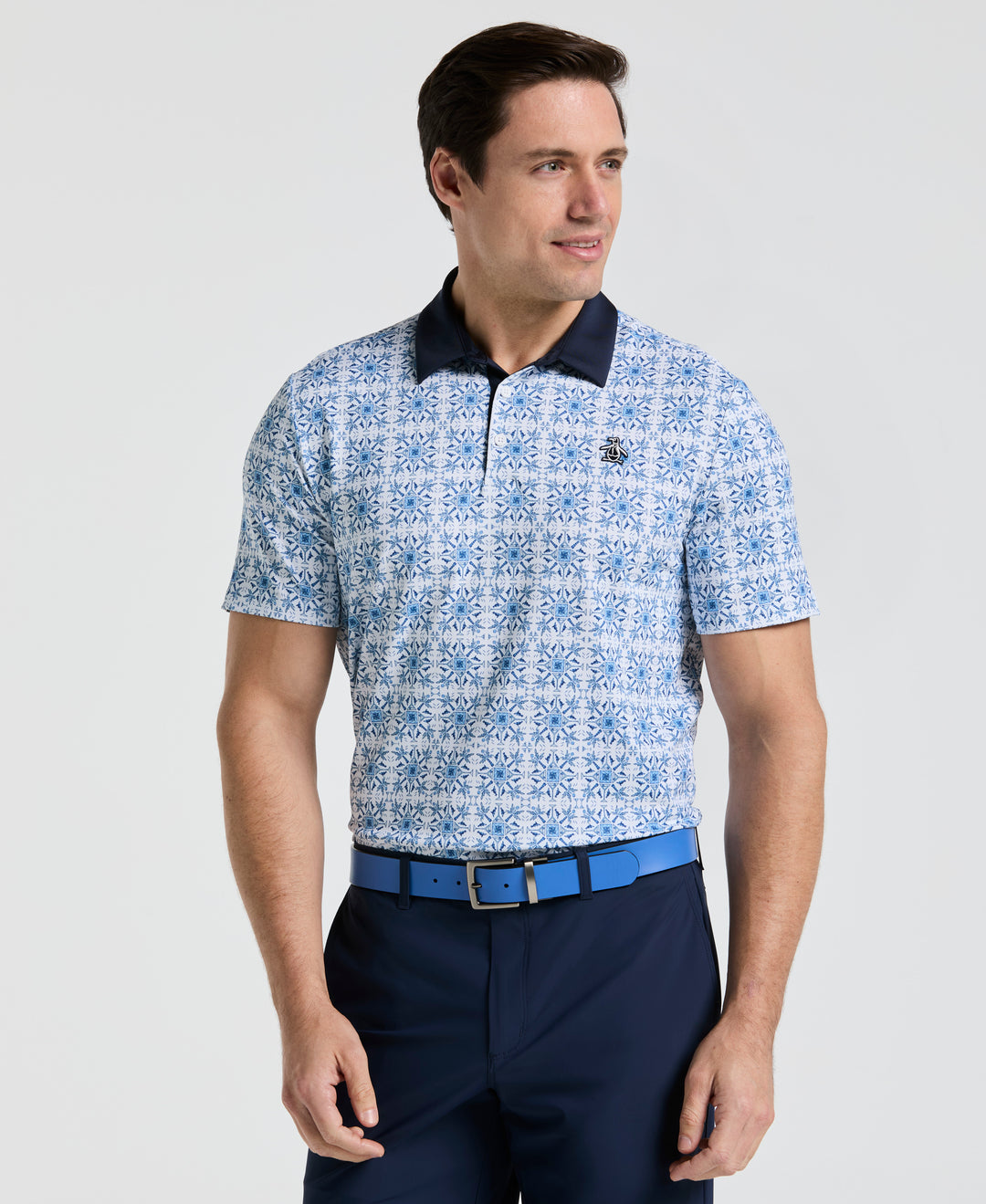 Cocktail Windowpane Print Golf Polo (Bright White) 