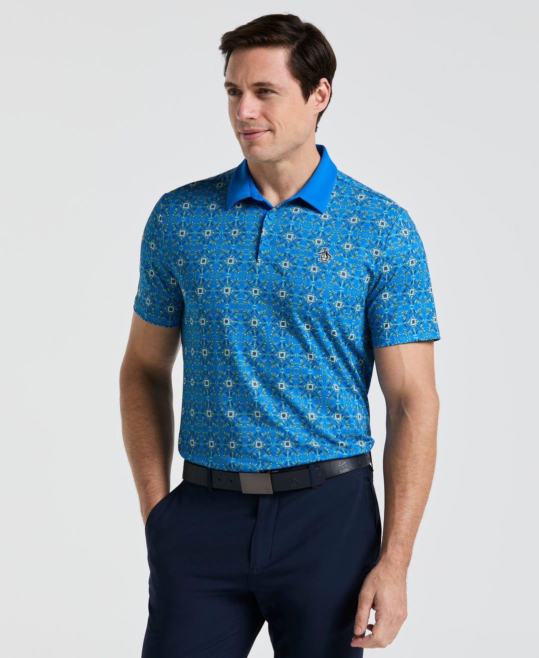 Cocktail Windowpane Print Golf Polo (French Blue) 