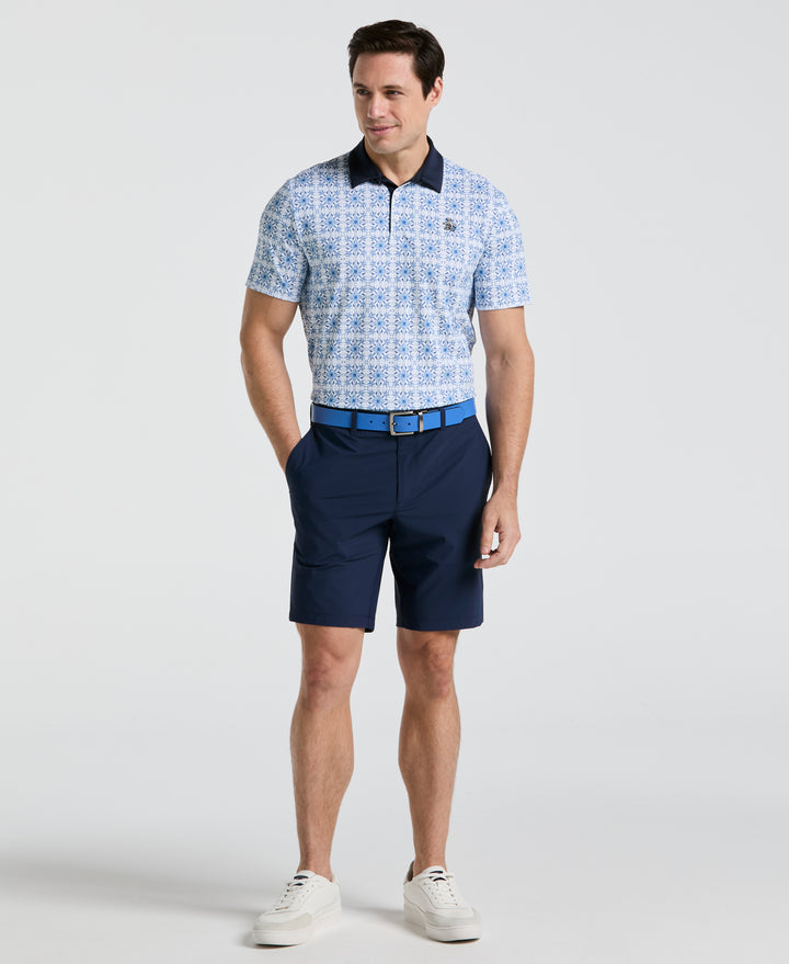 Cocktail Windowpane Print Golf Polo (Bright White) 