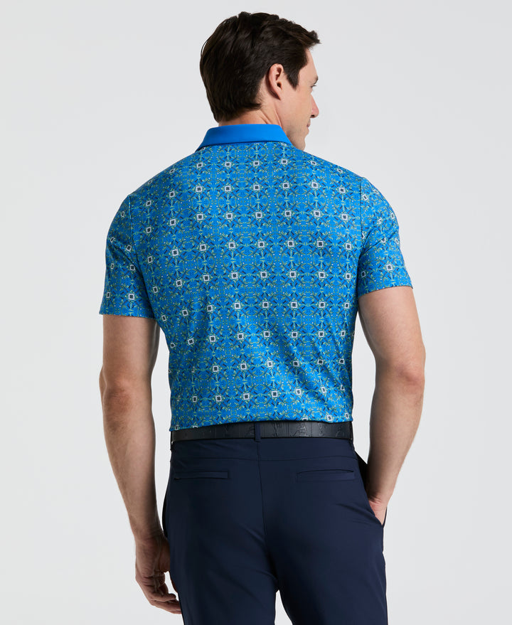 Cocktail Windowpane Print Golf Polo (French Blue) 
