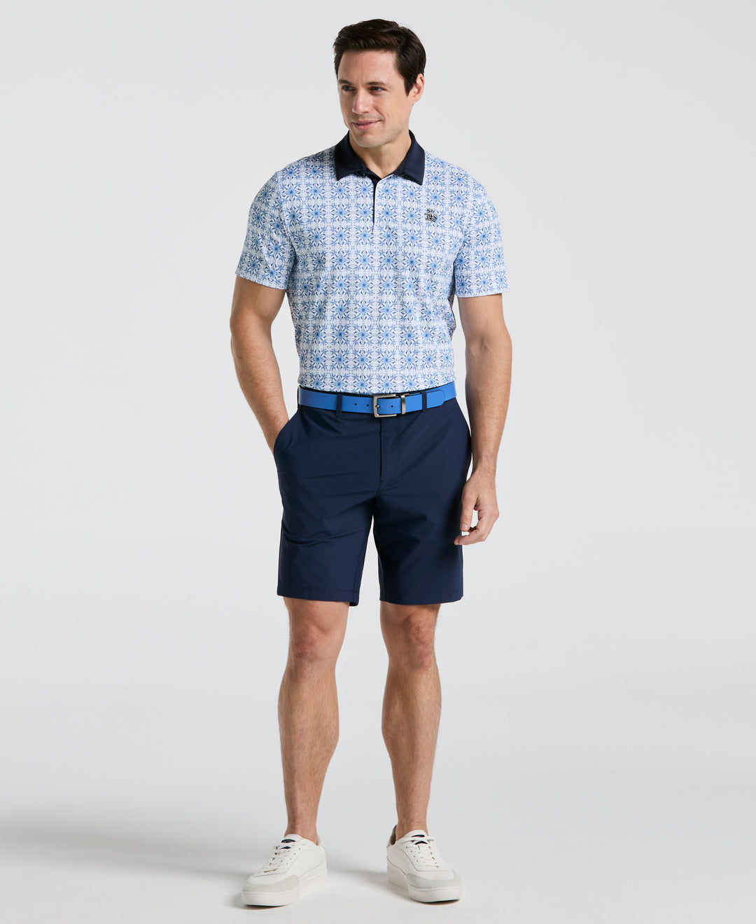 Cocktail Windowpane Print Golf Polo (Bright White) 