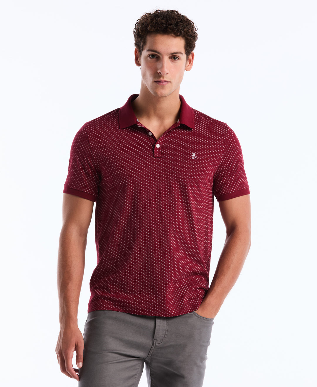 Diamond Ditsy Print Cotton Polo Shirt (Cabernet) 