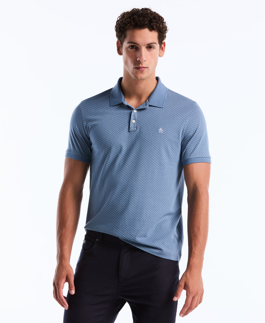 Diamond Ditsy Print Cotton Polo Shirt (Copen Blue) 