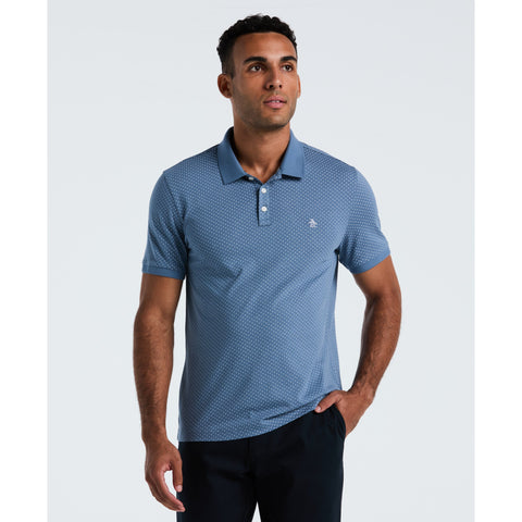 Diamond Ditsy Print Cotton Polo Shirt (Copen Blue) 