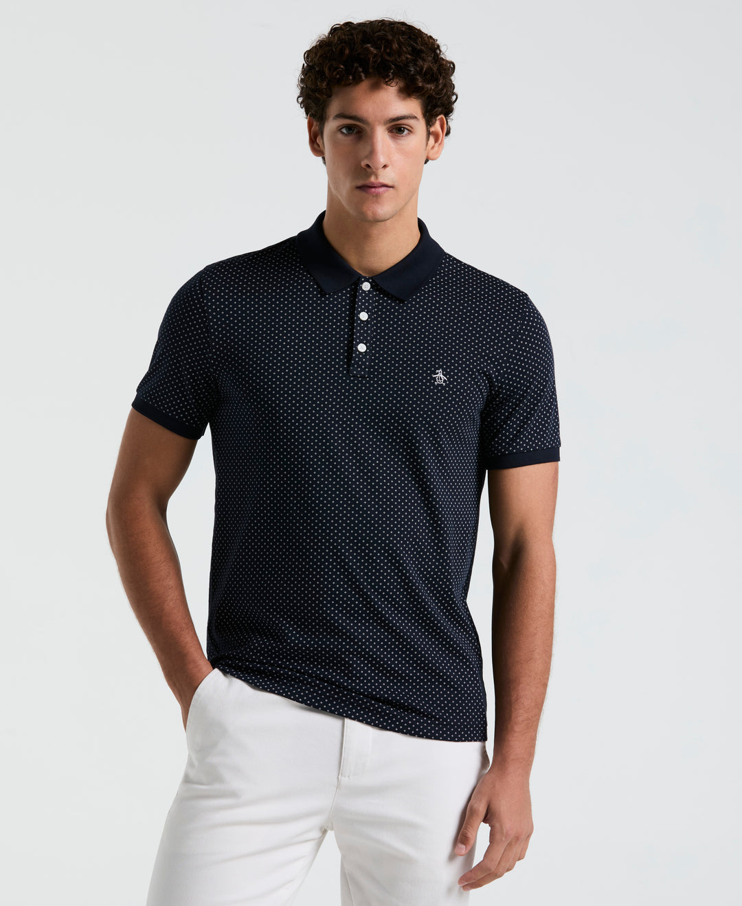 All-Over Diamond Ditsy Print Polo (Dark Sapphire) 