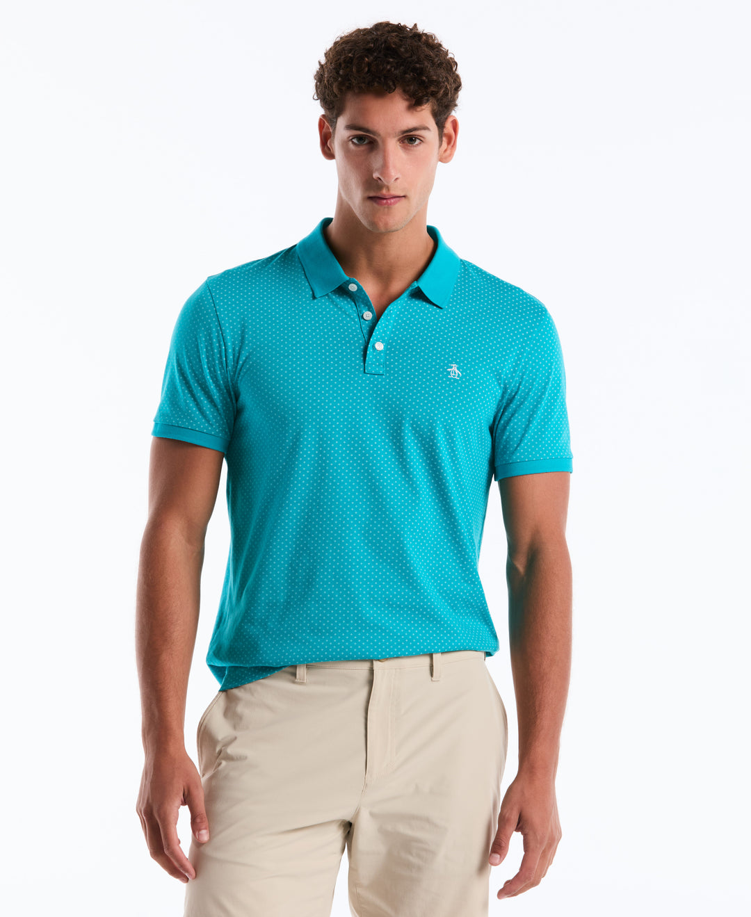 Diamond Ditsy Print Cotton Polo Shirt (Lake Blue) 
