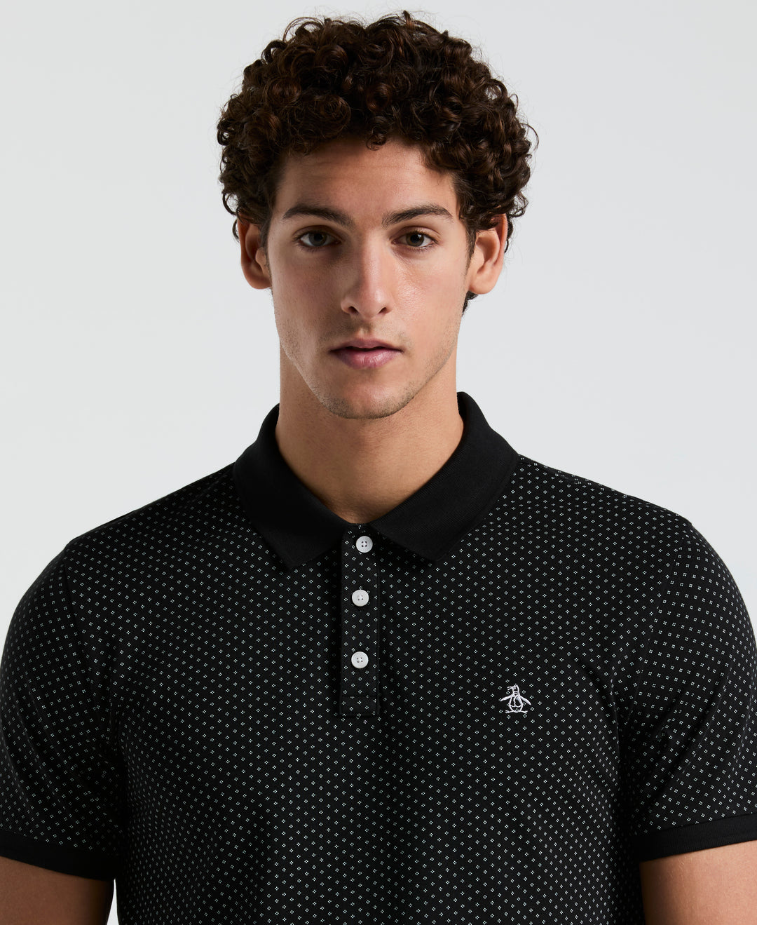 All-Over Diamond Ditsy Print Polo (True Black) 